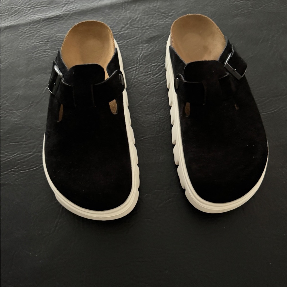 Birkenstock Black Suede Papillio Boston Chunky Clogs New Size 37